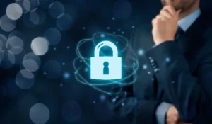 Small business owner focused on cubersecurity resolution strategy during annual planning.